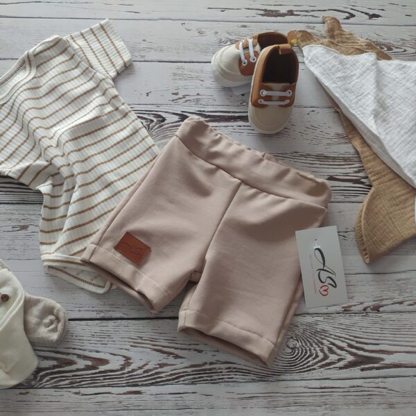 Miękkie body z krótkim rękawem w biało beżowe paseczki